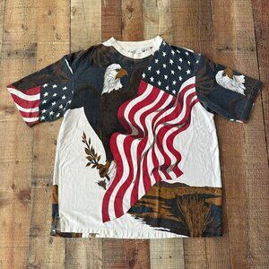 American Summer men's front back double sided american flag eagle graphic shirt
